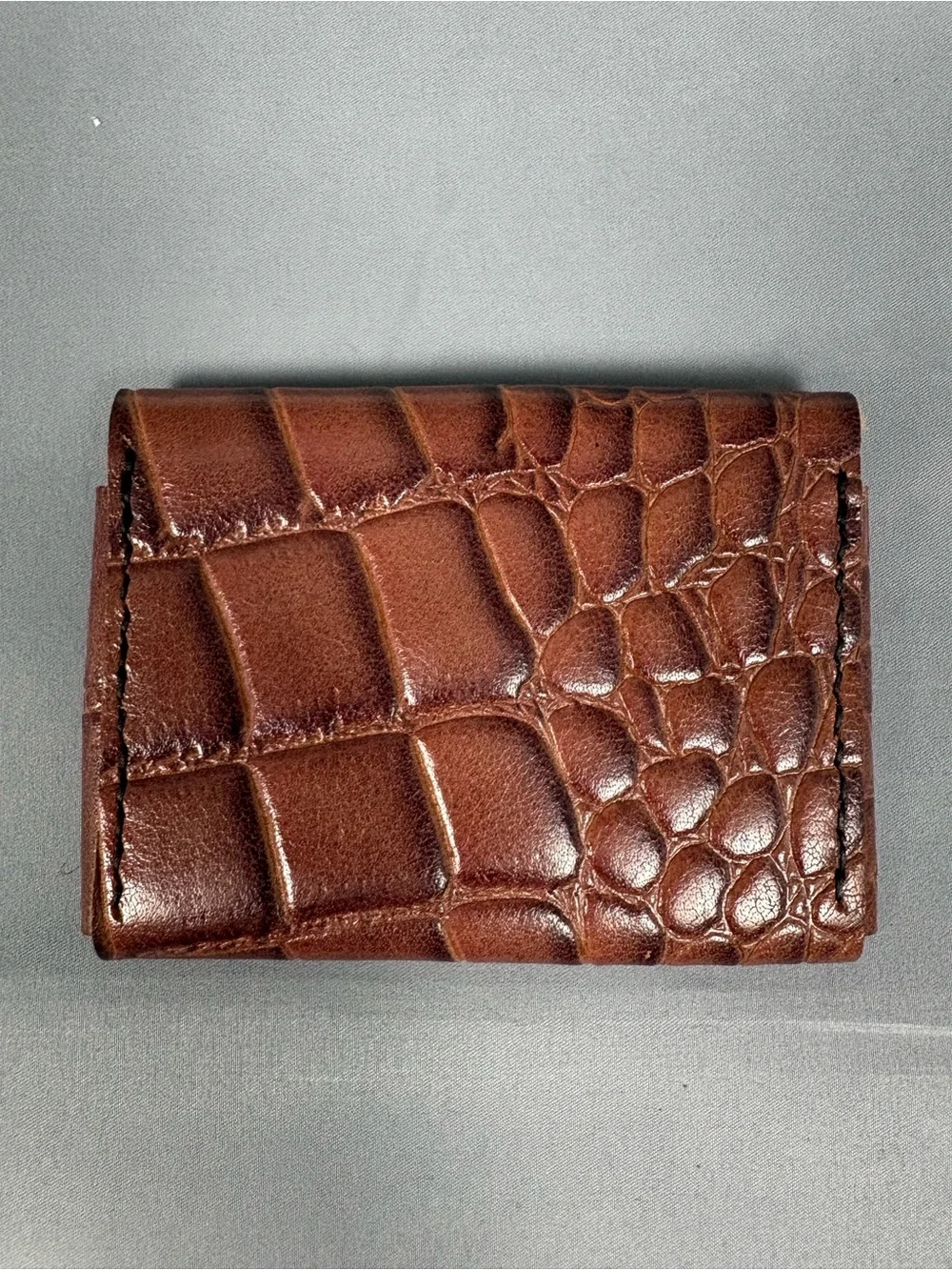 Vintage Brown Croc Embossed Leather Coin Purse Card Holder
